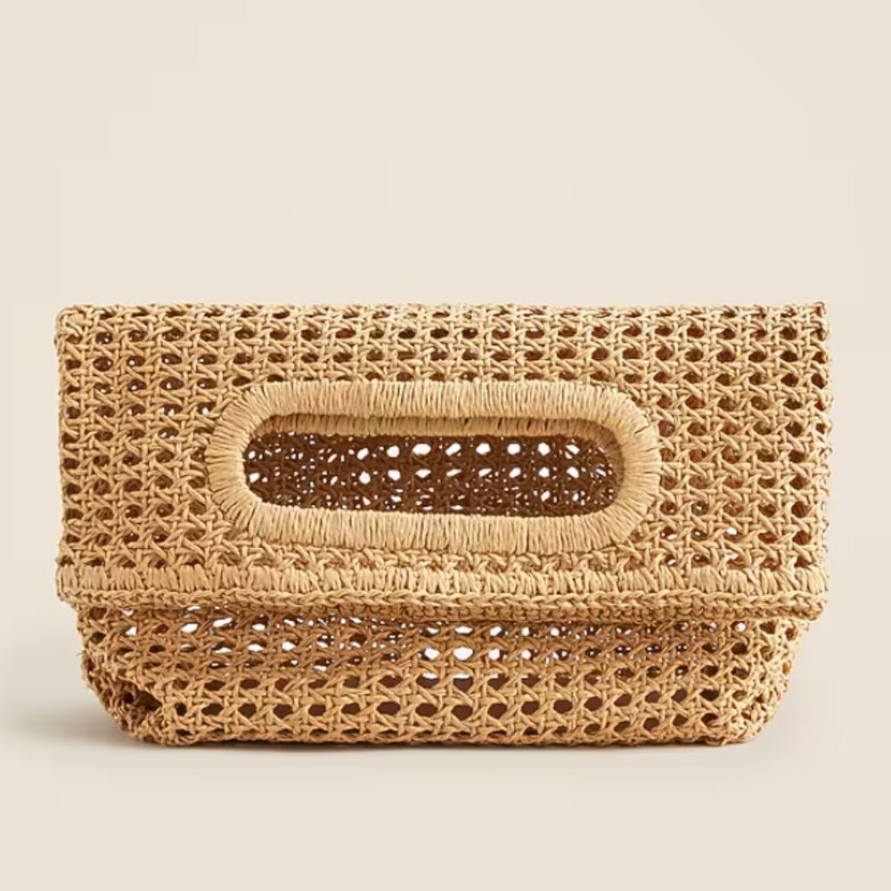 J Crew Open-weave foldover clutch - Straw/Rattan Bag